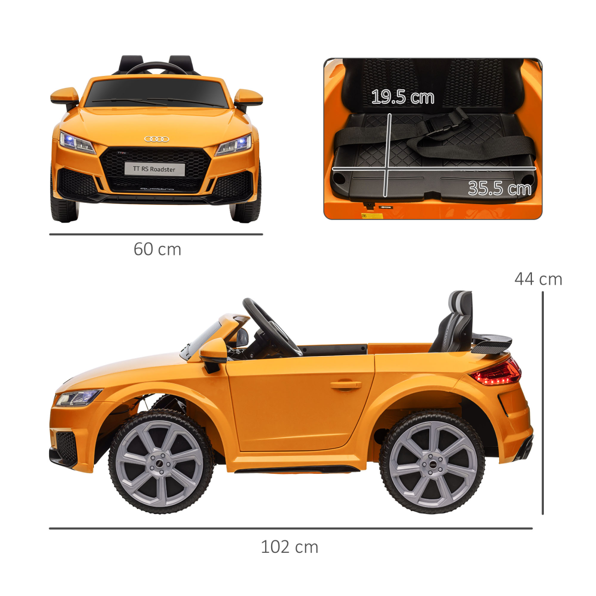 12V Battery Licensed Audi TT RS Ride-On Car w/ Removable Highlights, MP3 Player - Image 3