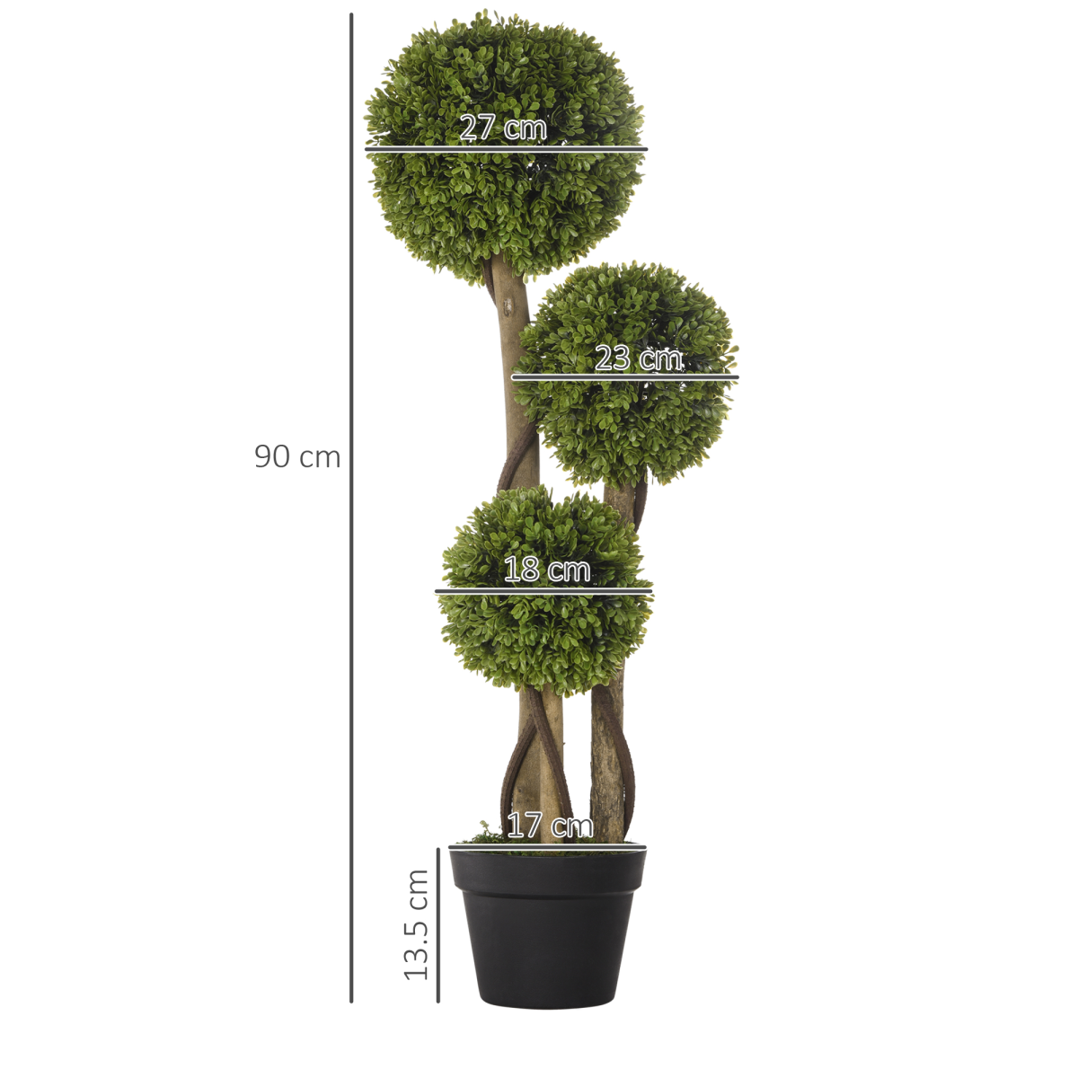 Potted Artificial Plants Boxwood Ball Topiary Trees Indoor Outdoor, 90cm - Image 3