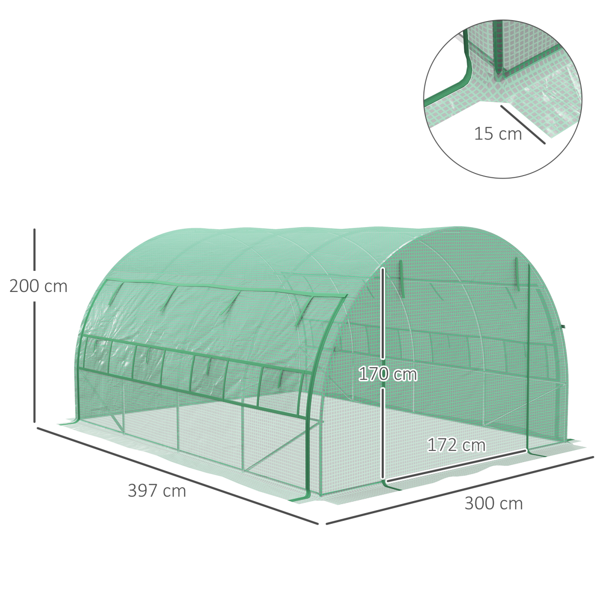 4x3x2m Green Polytunnel Greenhouse Tent w/ Galvanised Steel Frame & Doors - Image 3
