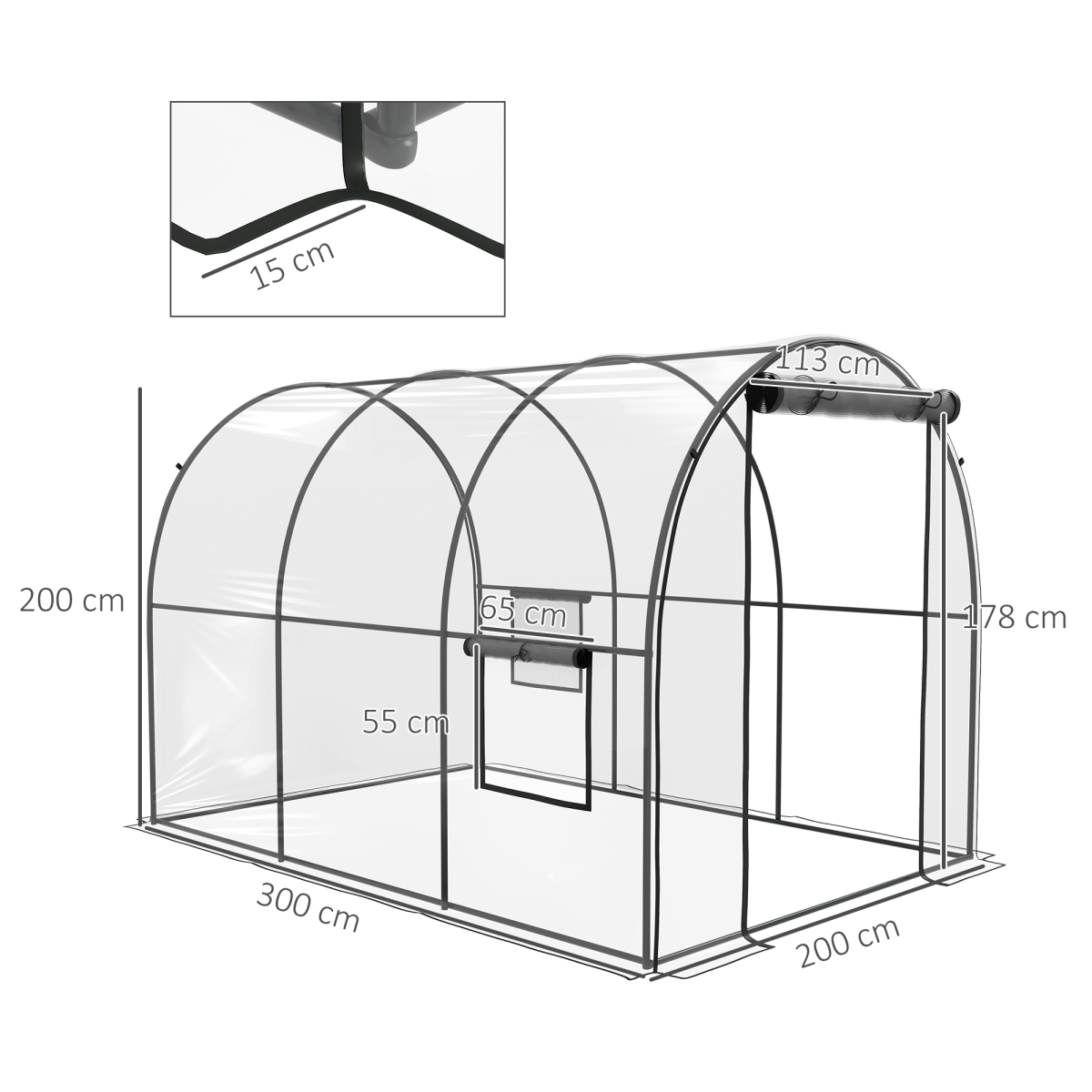 Outsunny 3x2x2m Polytunnel Greenhouse with Door, Windows & Steel Frame 12 Stakes - Image 3