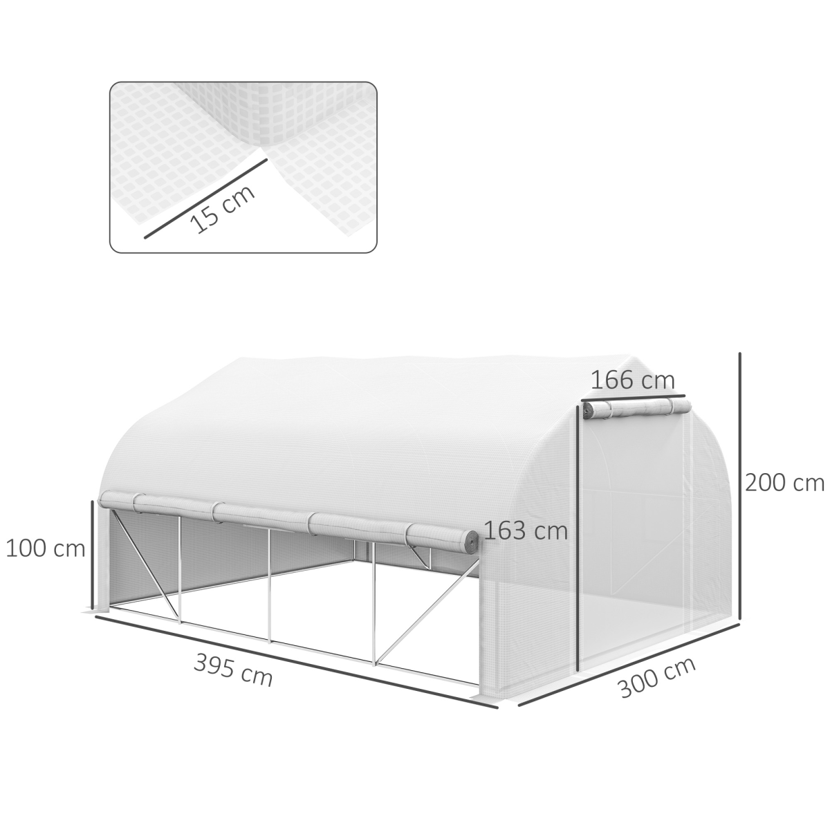 4x3m Polytunnel Greenhouse White Galvanized Steel Roll-Up Sidewalls Door & Labels - Image 3