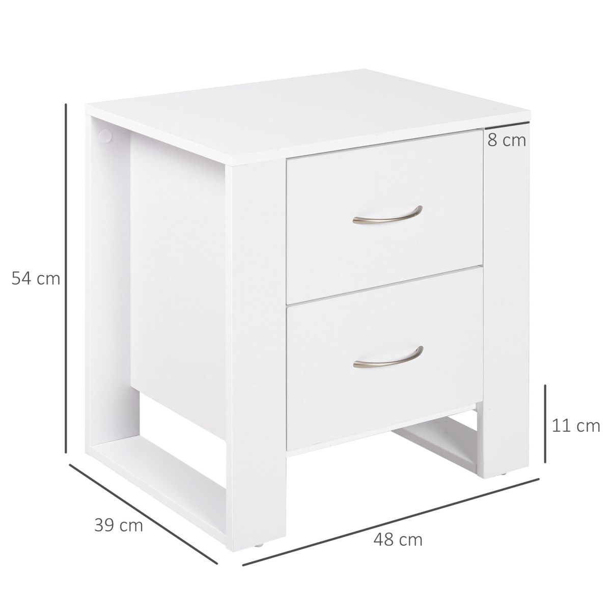 White Particle Board 2-Drawer Bedside Table with Silver Handles - Image 3
