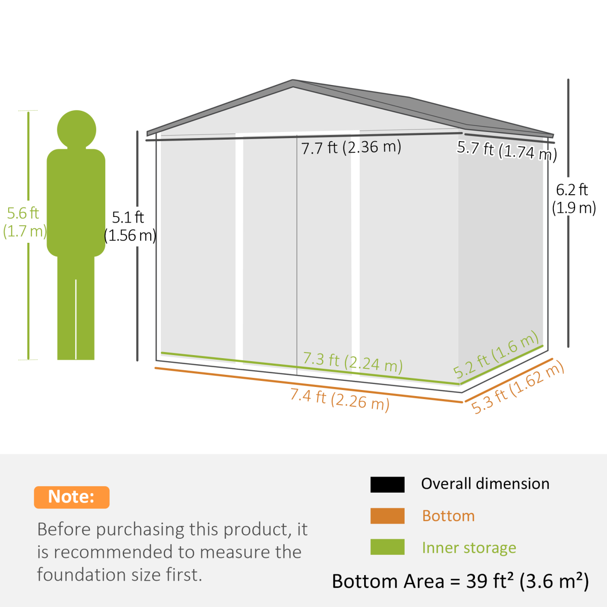 Outsunny 8 x 6ft Garden Storage Shed w/ Double Sliding Door Outdoor Light Grey - Image 3