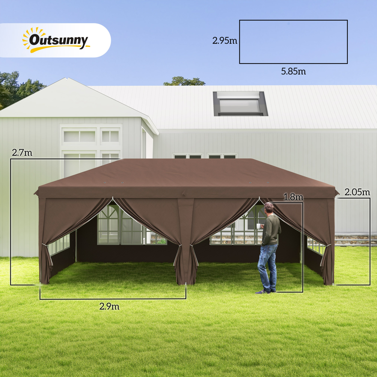 3 x 6m Pop Up Gazebo Height Adjustable Party Tent w/ Storage Bag Black - Image 3