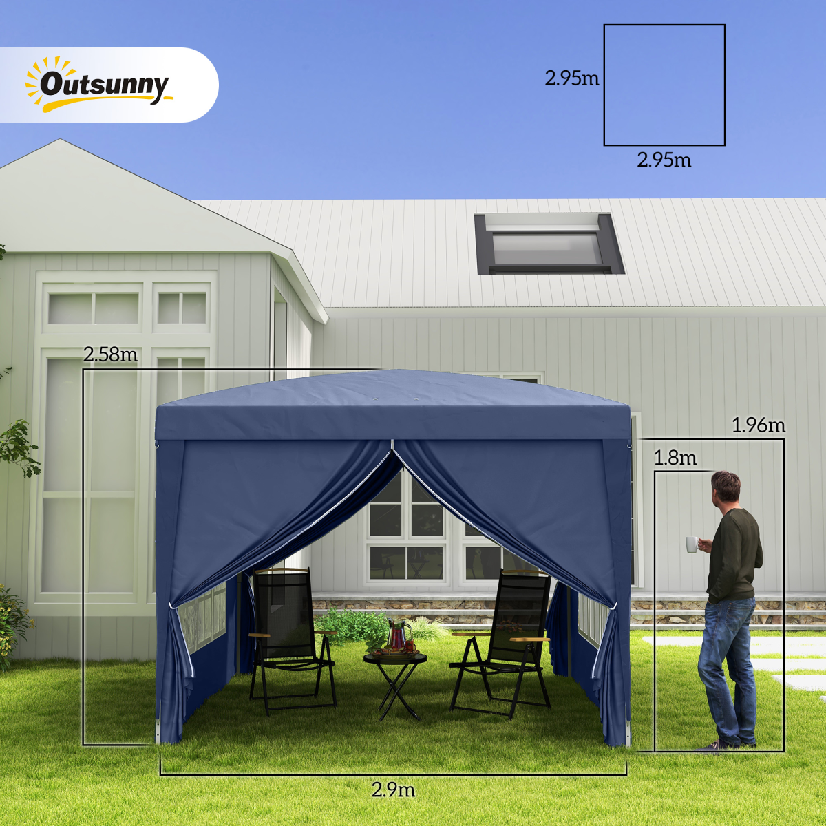 3mx3m Pop Up Gazebo Party Tent Canopy Marquee with Storage Bag Blue - Image 3
