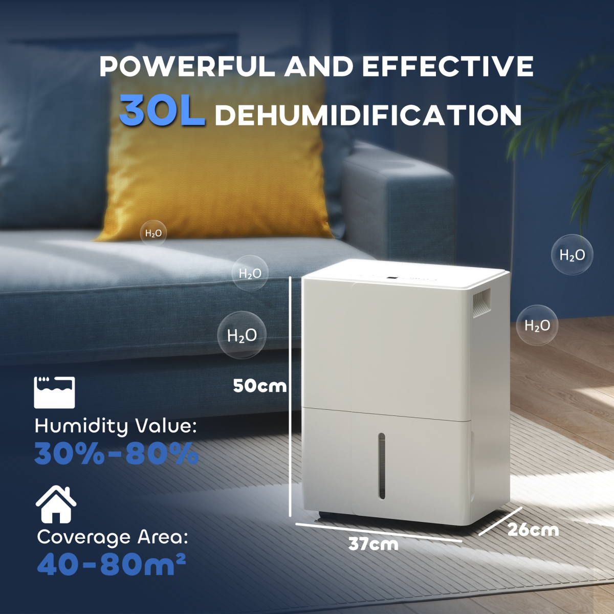 HOMCOM 30L Dehumidifier with Filter, Auto Defrost, for Home Laundry Drying - Image 3