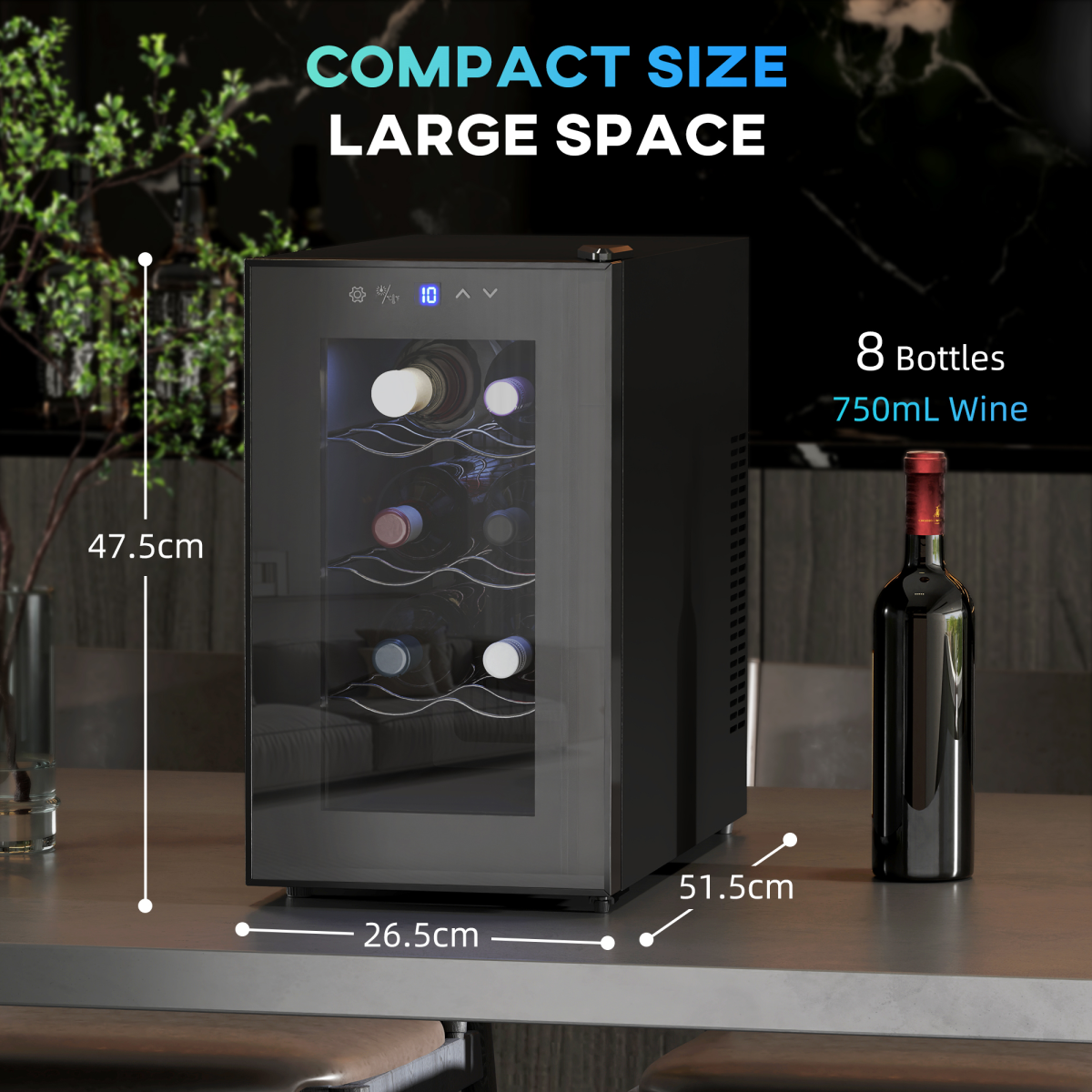 HOMCOM 8-Bottle Freestanding Wine Cooler, 21L, UV Glass Door, 8–18°C - Image 3