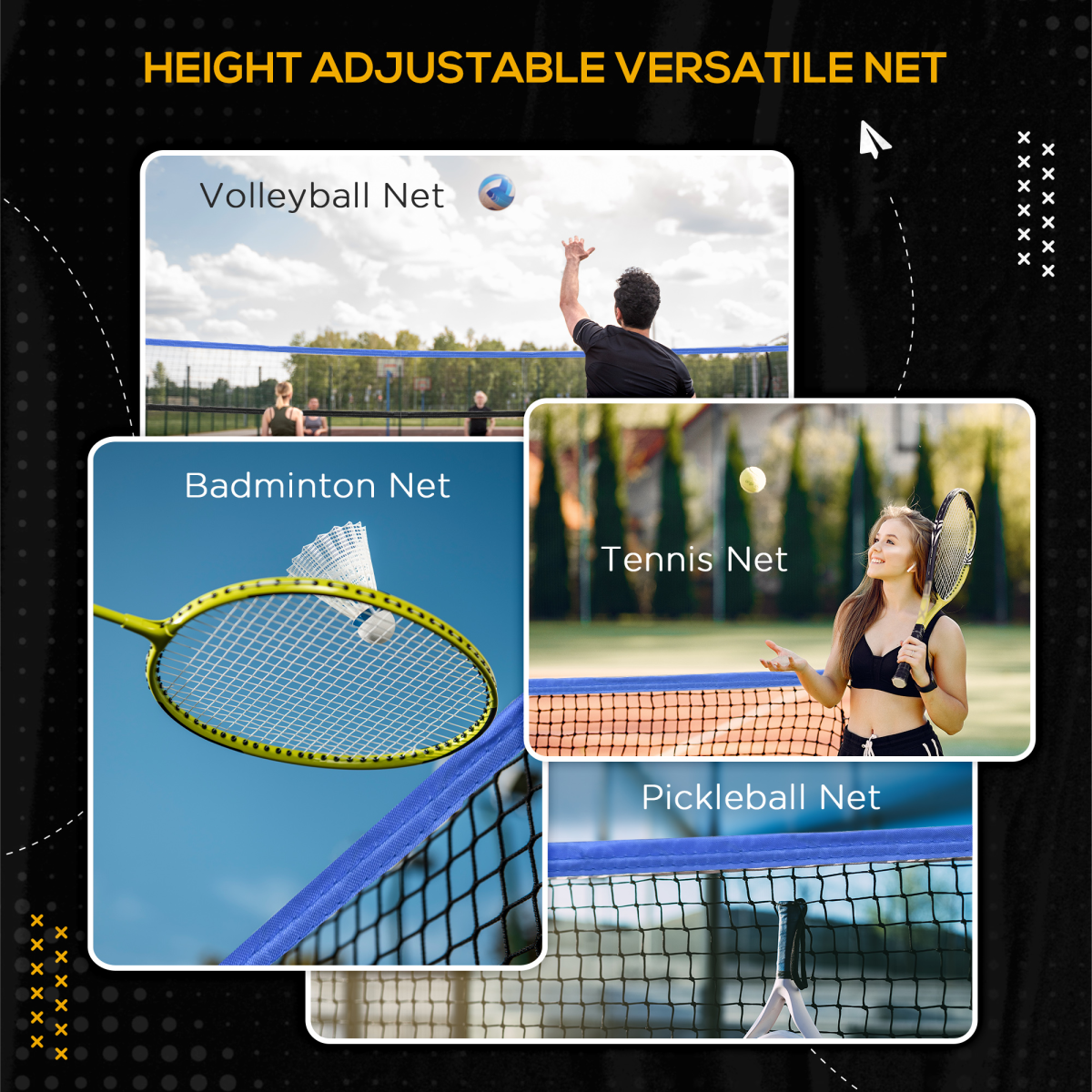SPORTNOW 4m Badminton Net, Adjustable Sports Net for Tennis, Volleybal, Blue - Image 3