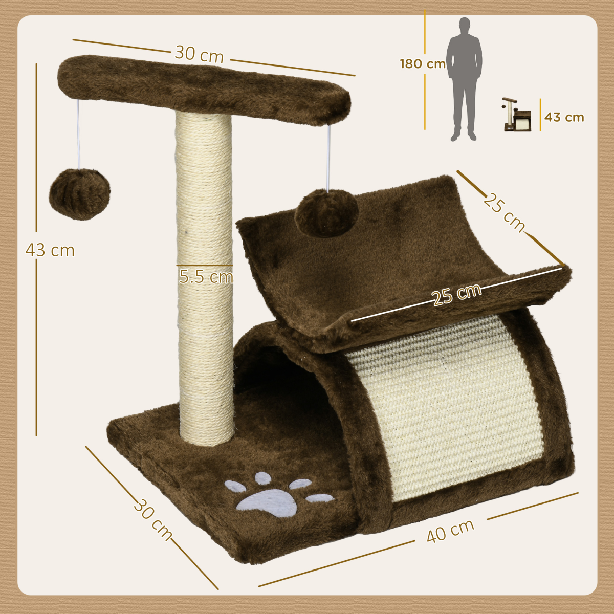 Cat Tree Plush Scratcher Kitty Activity Play Center Top Bar Tunnel Dangling Ball - Image 3