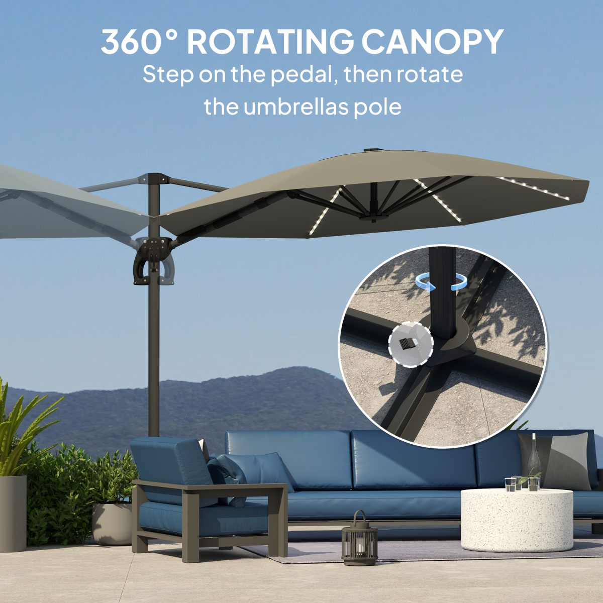 Outsunny 3(m) Garden Parasol w/ Lights, Crank Handle & Cross Base - Image 3