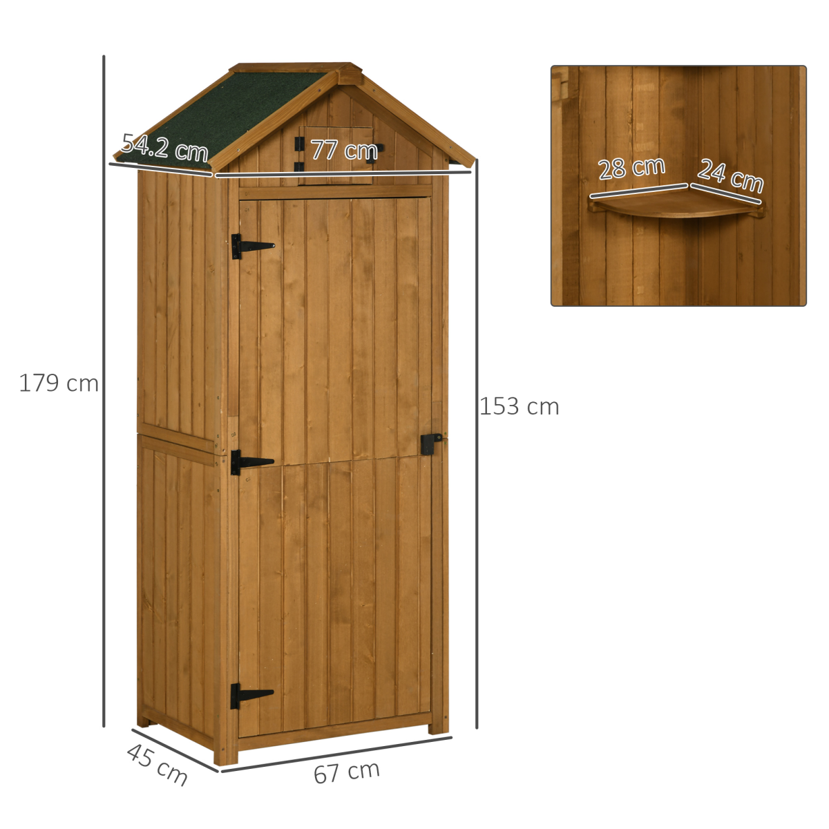 Brown Wooden Garden Shed with 3 Shelves, Weather-Resistant Outdoor Storage - Image 3