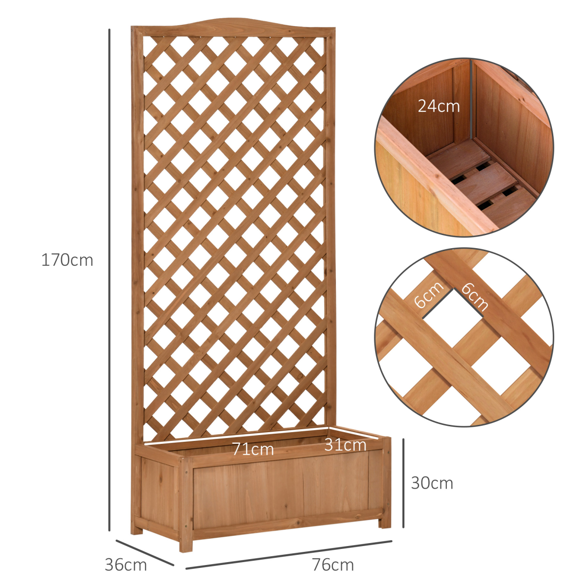 Garden Wooden Planter Box with Trellis, 76x36x170cm Brown Outdoor Planter - Image 3