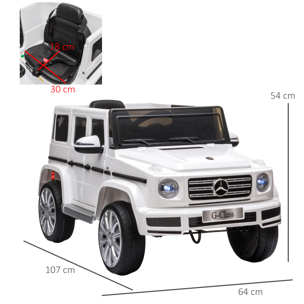 Mercedes Benz G500 12V Kids Electric Ride On Car Remote Control White HOMCOM - Image 3