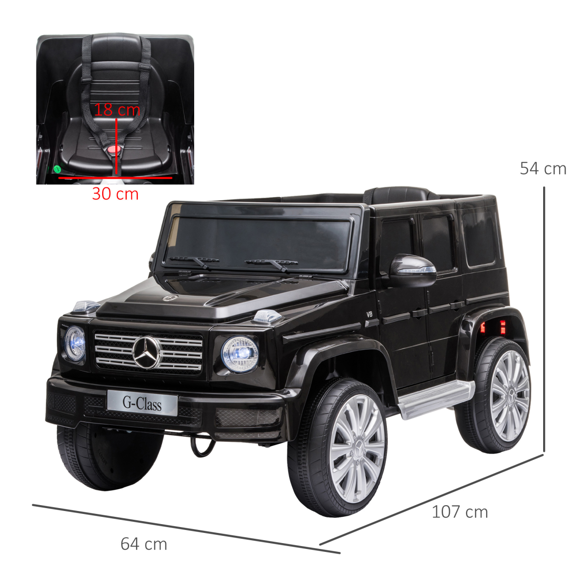 Mercedes Benz G500 12V Kids Electric Ride On Car Remote Control Black HOMCOM - Image 3