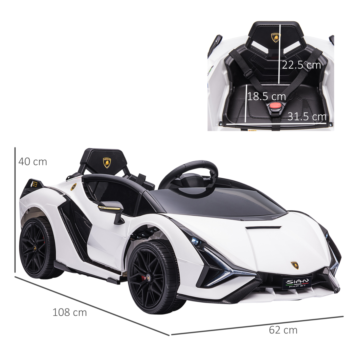 Lamborghini SIAN 12V Kids Electric Ride On Car Toy w/ Remote Control HOMCOM - Image 3