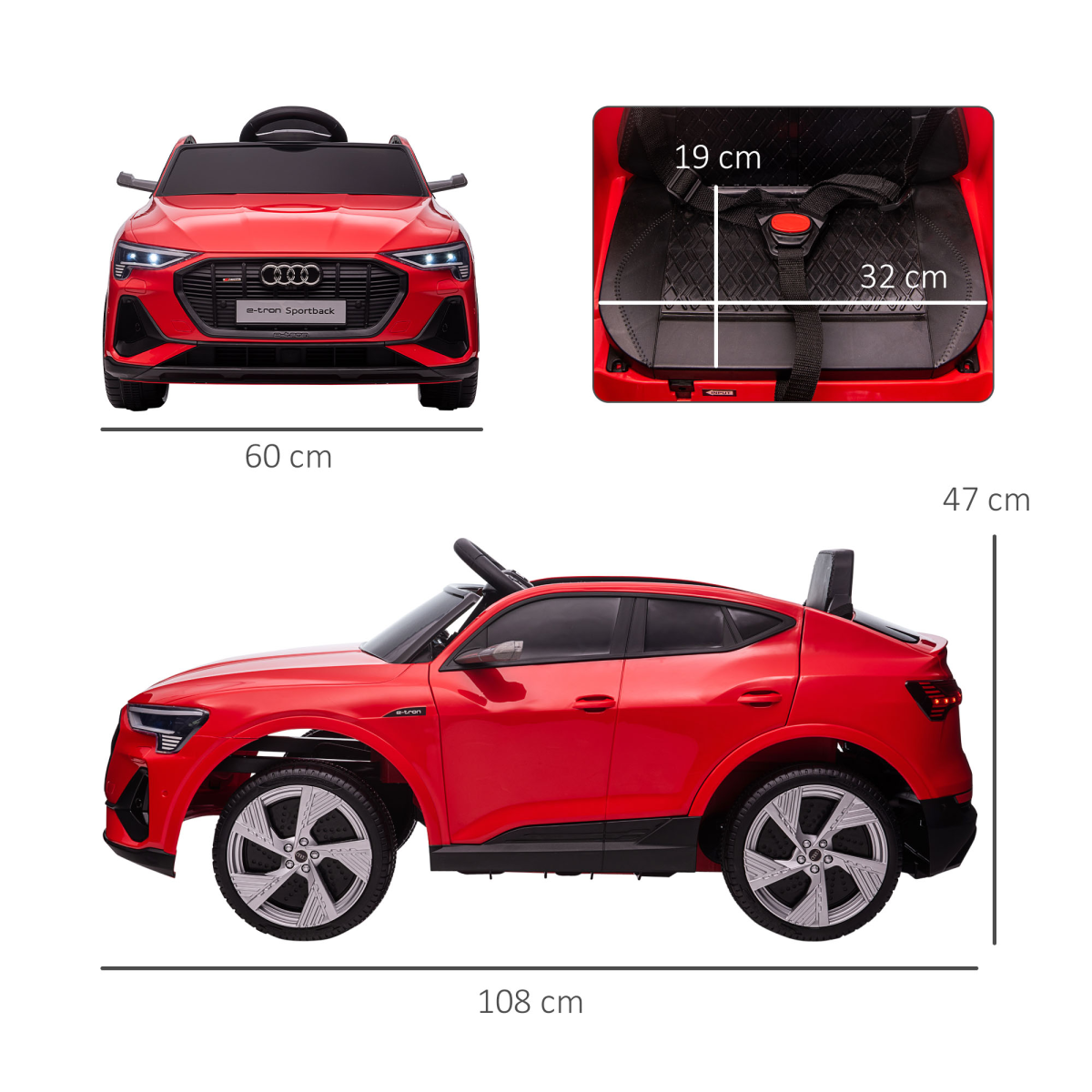 12V Kids Electric Ride-On Car/ w Remote Control, Lights, Music - Red - Image 3