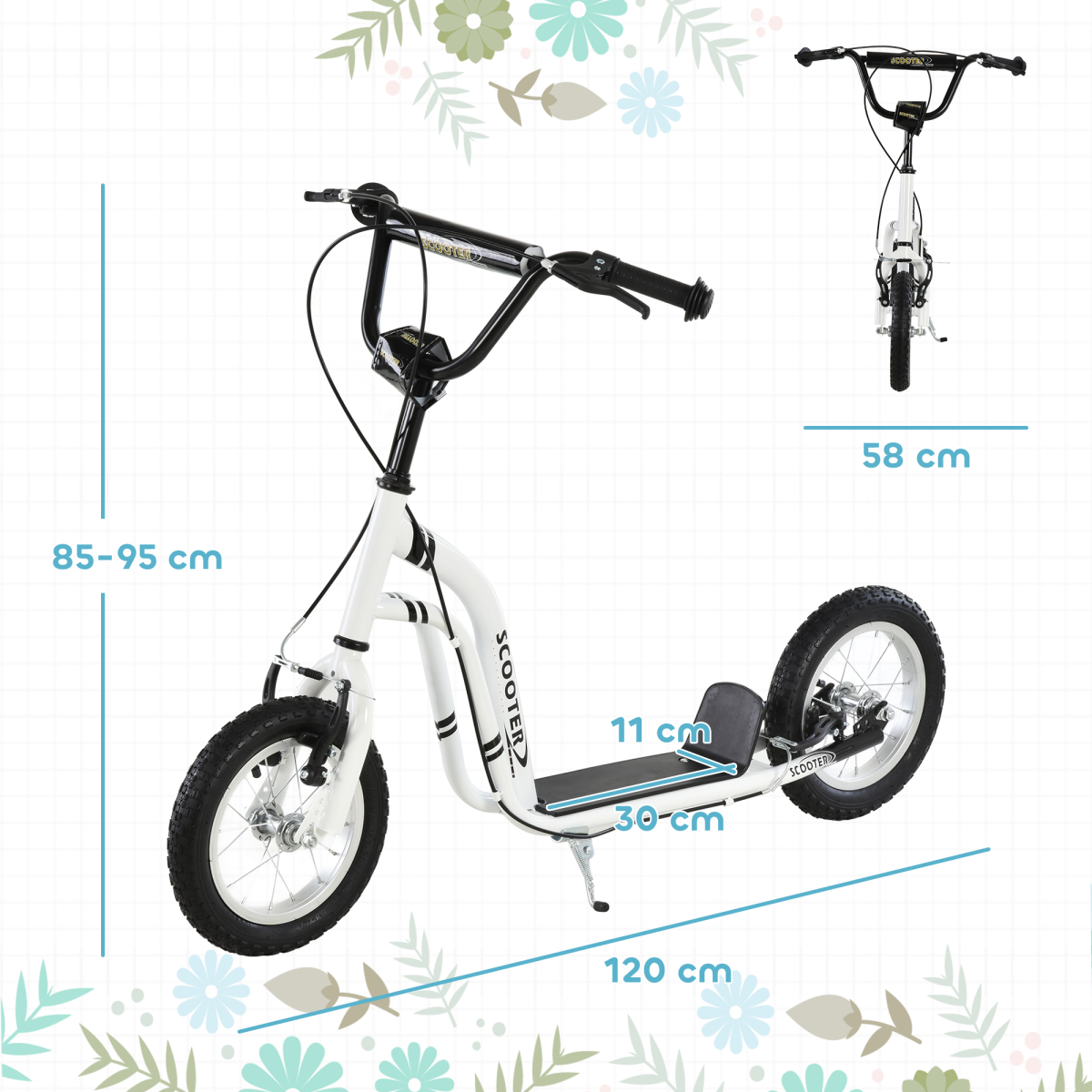 Dual Brakes Kick Scooter 12-Inch Inflatable Wheel Ride On Toy HOMCOM - Image 3