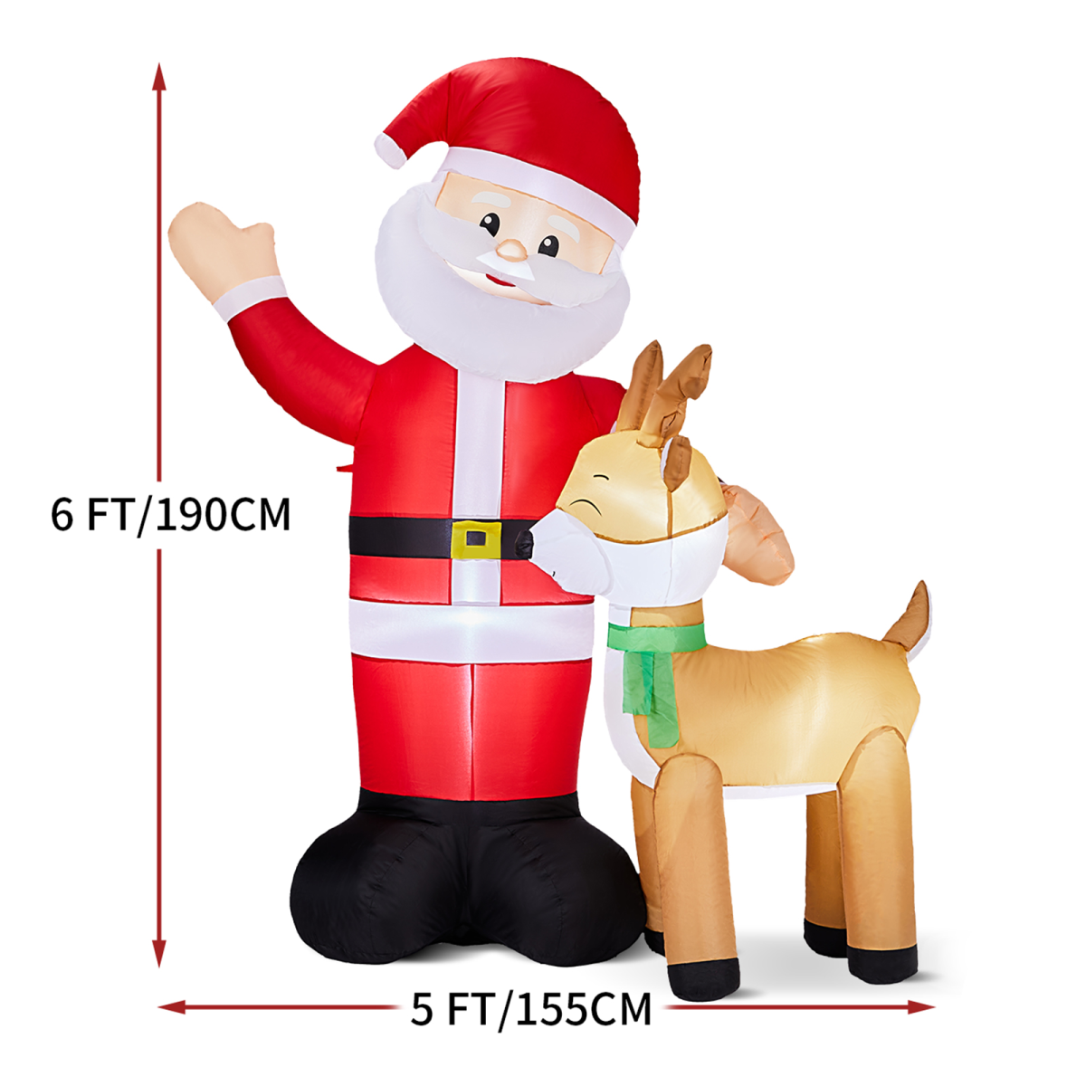 1.9M Lighted Christmas Inflatable Decoration, Inflatable Santa and Reindeer, Funny Blow Up Yard Decorations with Built-in LED Lights for Holiday Party Front Yard Lawn Garden Decor - Image 4