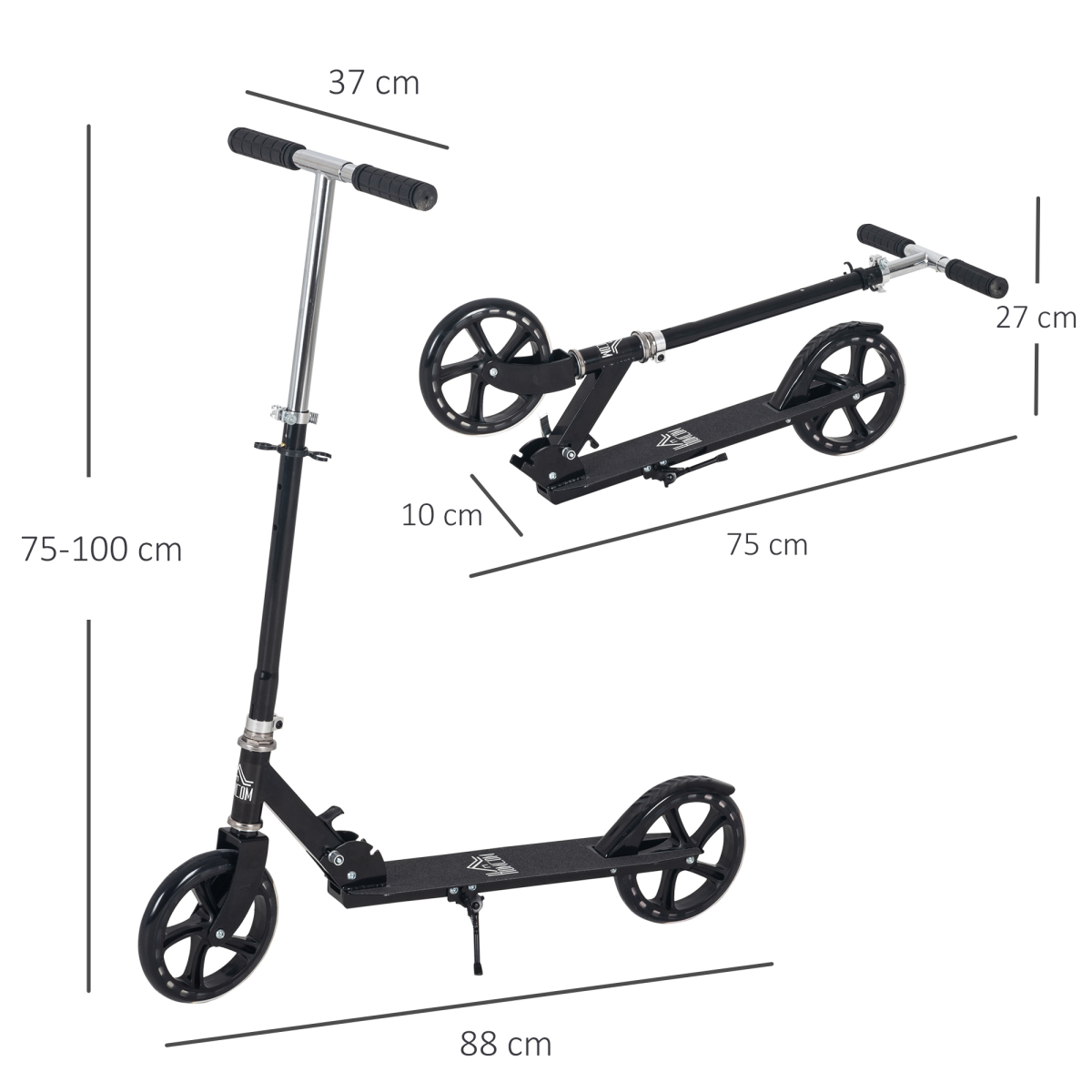 Kids Scooter Ride On Toy Height Adjustable For 7-14 Years, Black HOMCOM - Image 3