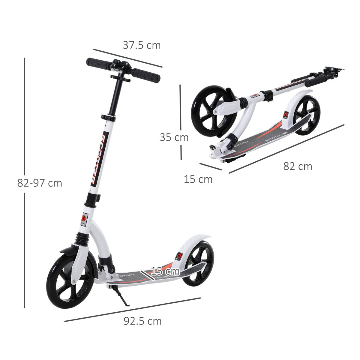 Teens Adult Kick Scooter Foldable Adjust Aluminum For Age 14 White HOMCOM - Image 3