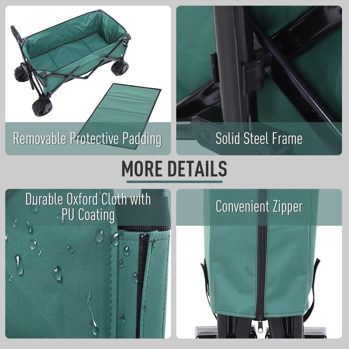 Outsunny Folding Outdoor Cargo Wagon Beach Cart Trailer w/ Telescopic Handle - Image 4