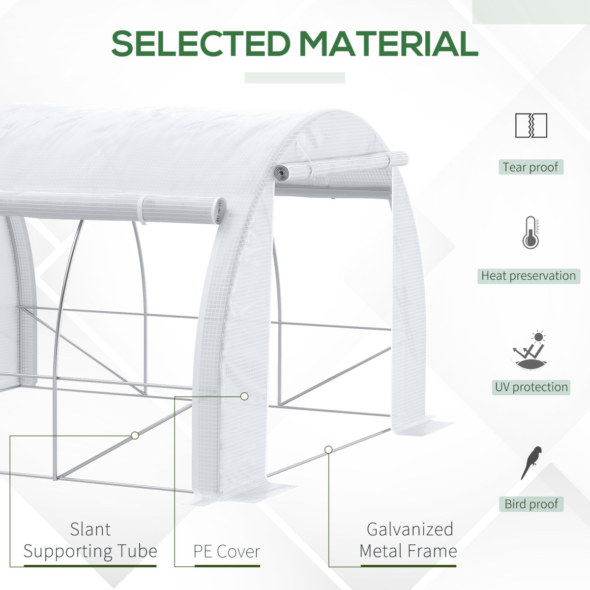 3x3x2m Polytunnel Greenhouse Tent w/ Galvanised Steel Frame, Roll-Up PE Cover - Image 4
