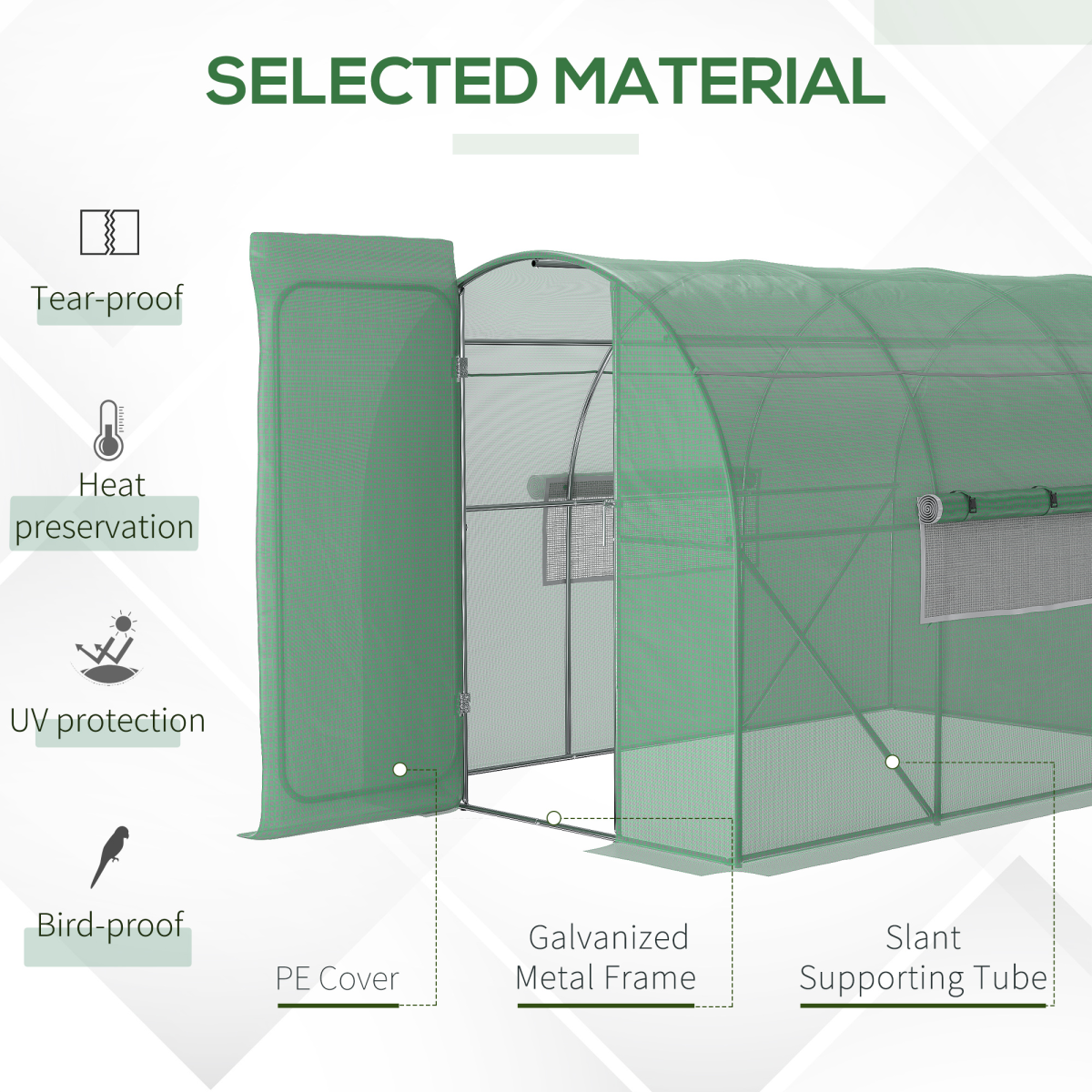 Outsunny 3x2M Walk-In Polytunnel Greenhouse w/ Steel Frame, PE Cover & Vents - Image 4