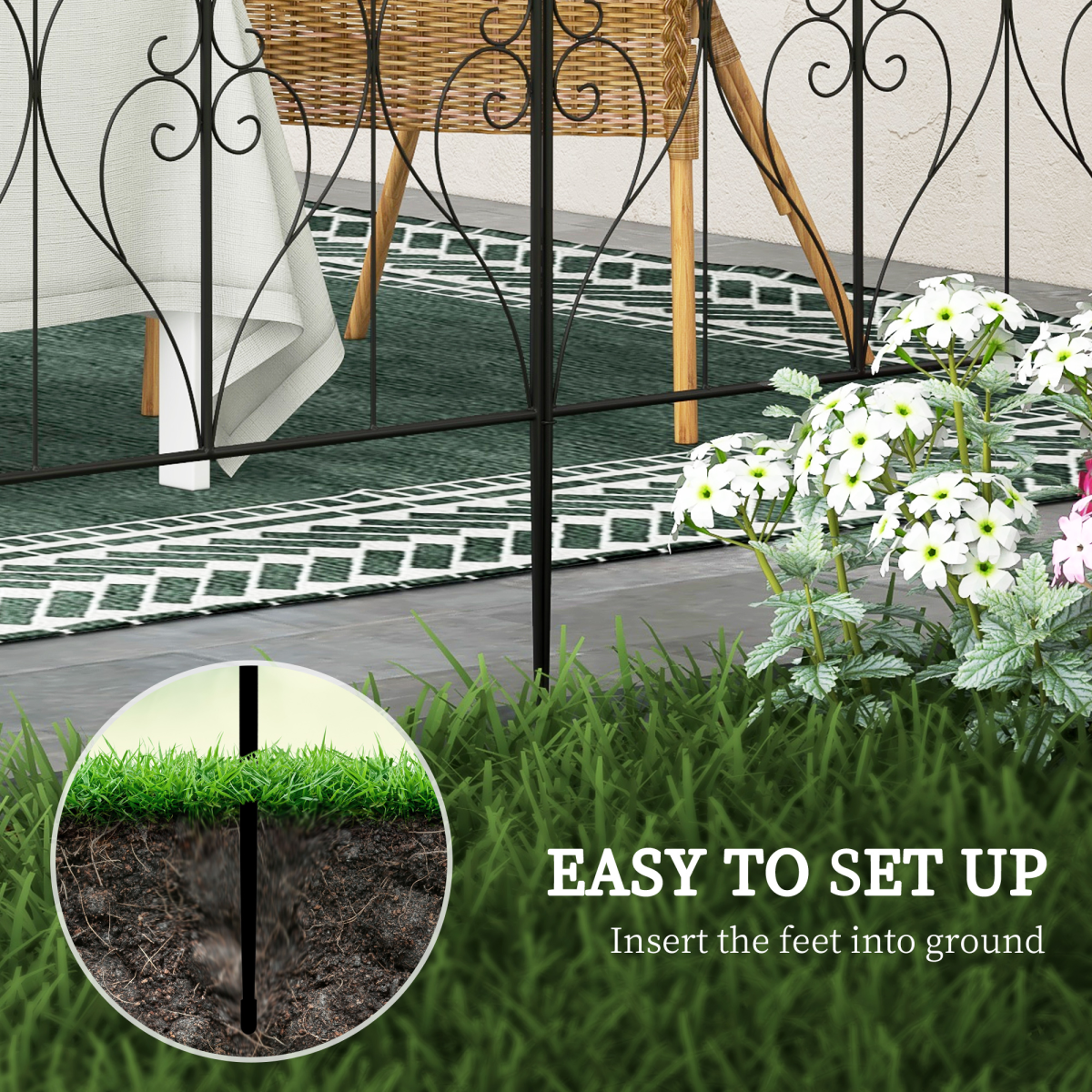 Outsunny 5PC Metal Garden Fence Panels, Black Decorative Border Edging, 32in x 10ft - Image 4