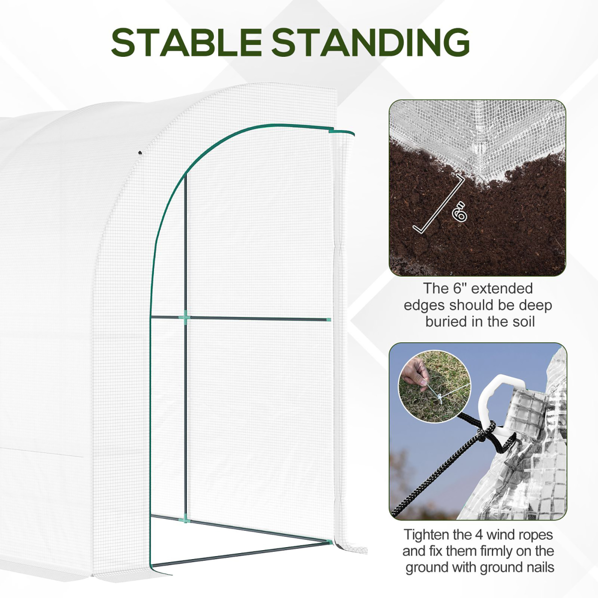 300x150x213cm Lean-to Plant Greenhouse w/ Cover Window, Zip Doors & Shelves, White - Image 4