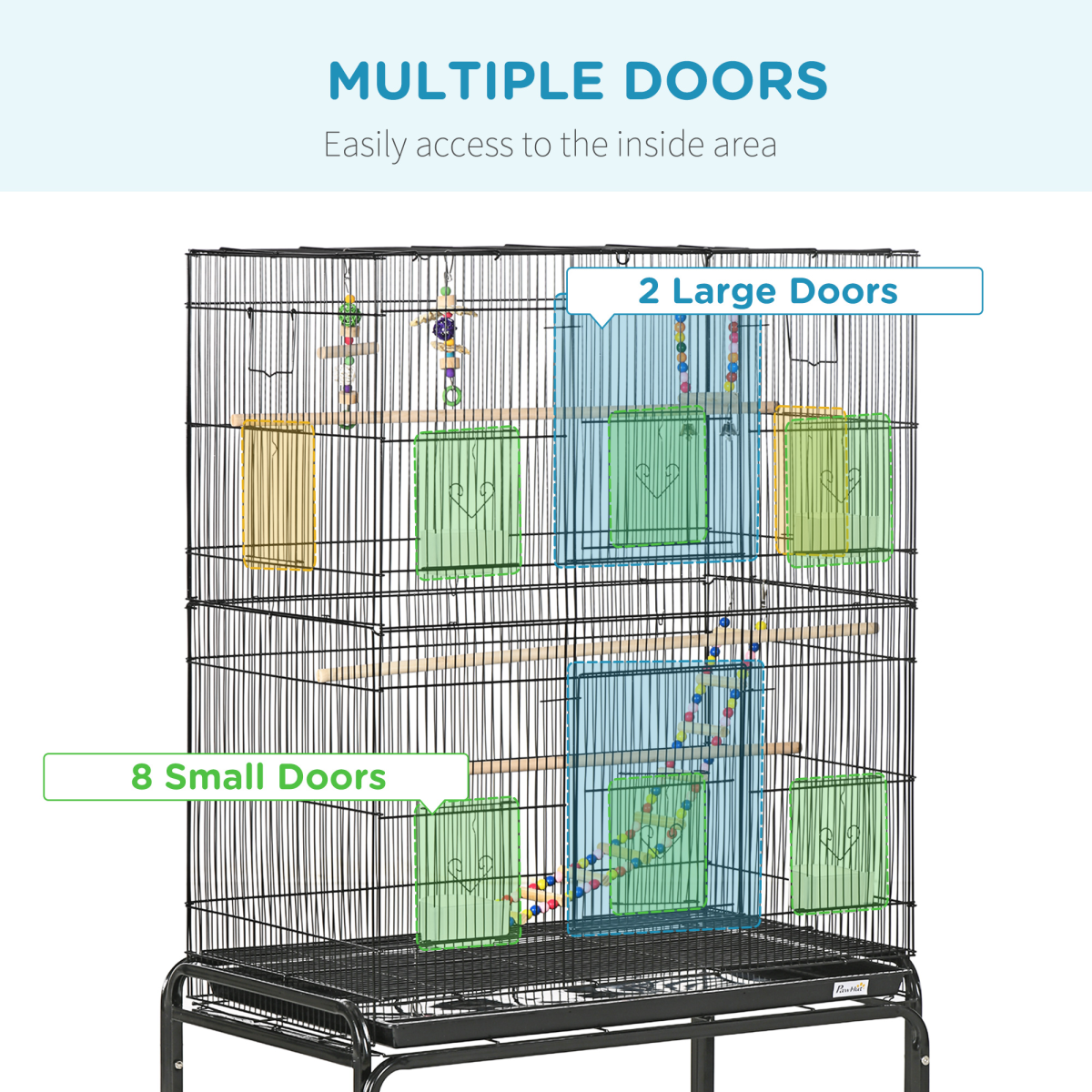 Bird Cage, with Stand, Wheels, Toys, for Budgies, Finches, Parakeets - Image 4