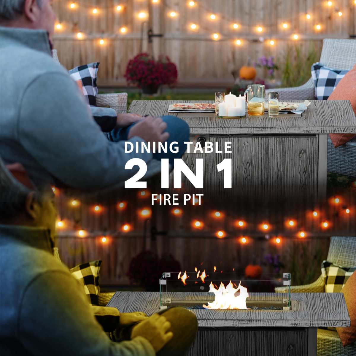 Outsunny Grey Gas Fire Pit Table w/ 50,000 BTU Burner, Cover & Glass Screen - Image 4