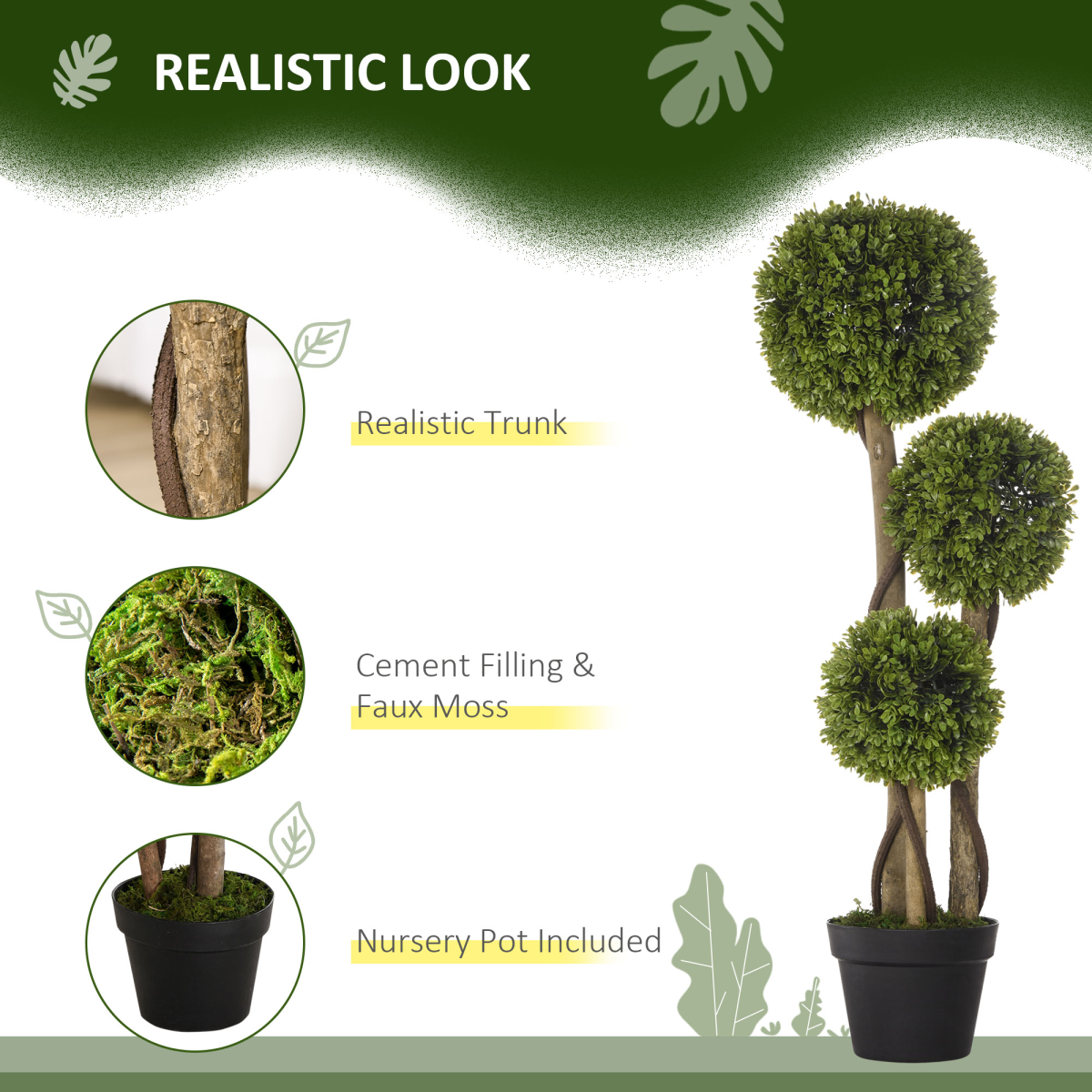 Potted Artificial Plants Boxwood Ball Topiary Trees Indoor Outdoor, 90cm - Image 4
