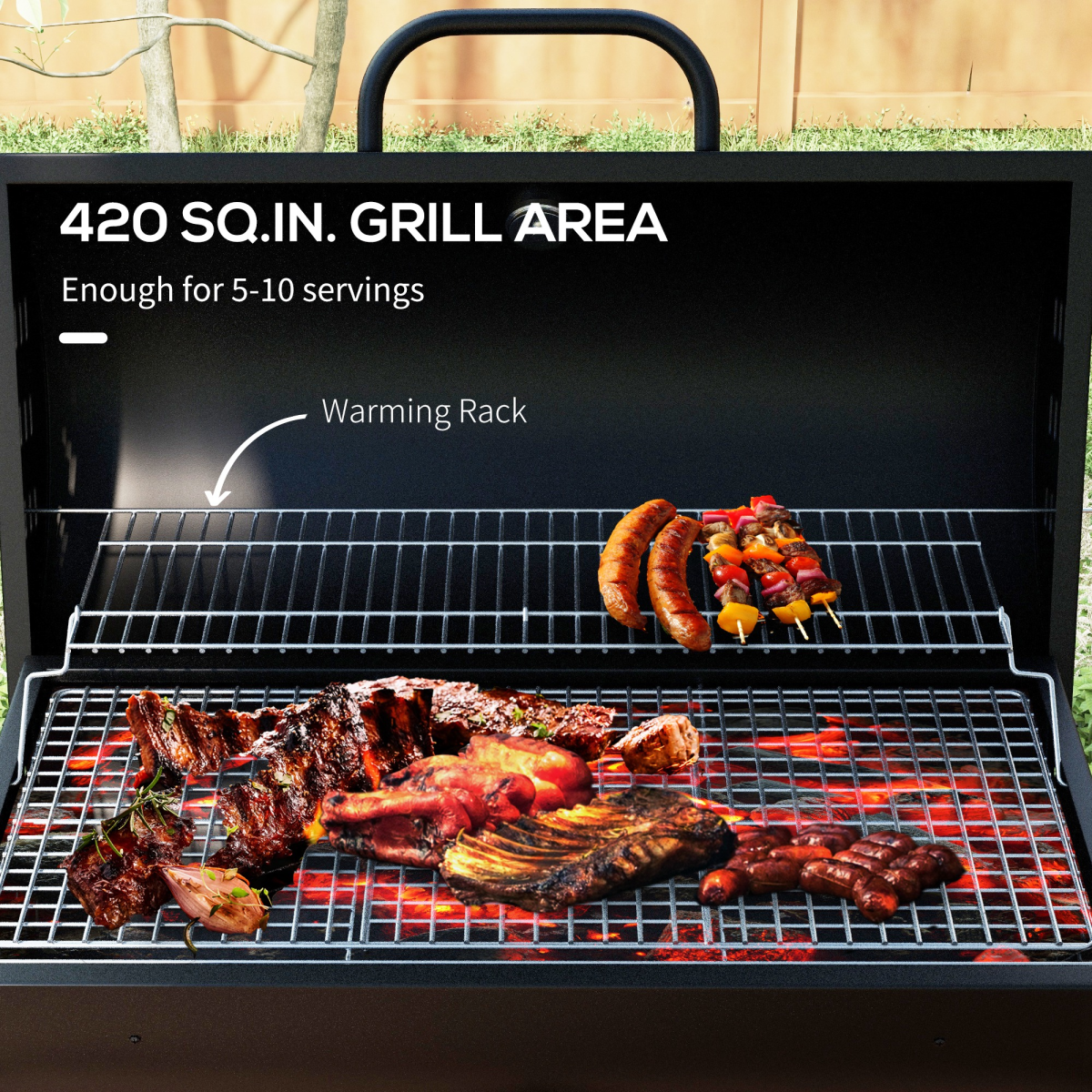 Outsunny Barrel Charcoal BBQ Grill Trolley w/ Ash Catcher & Thermometer, Black - Image 4