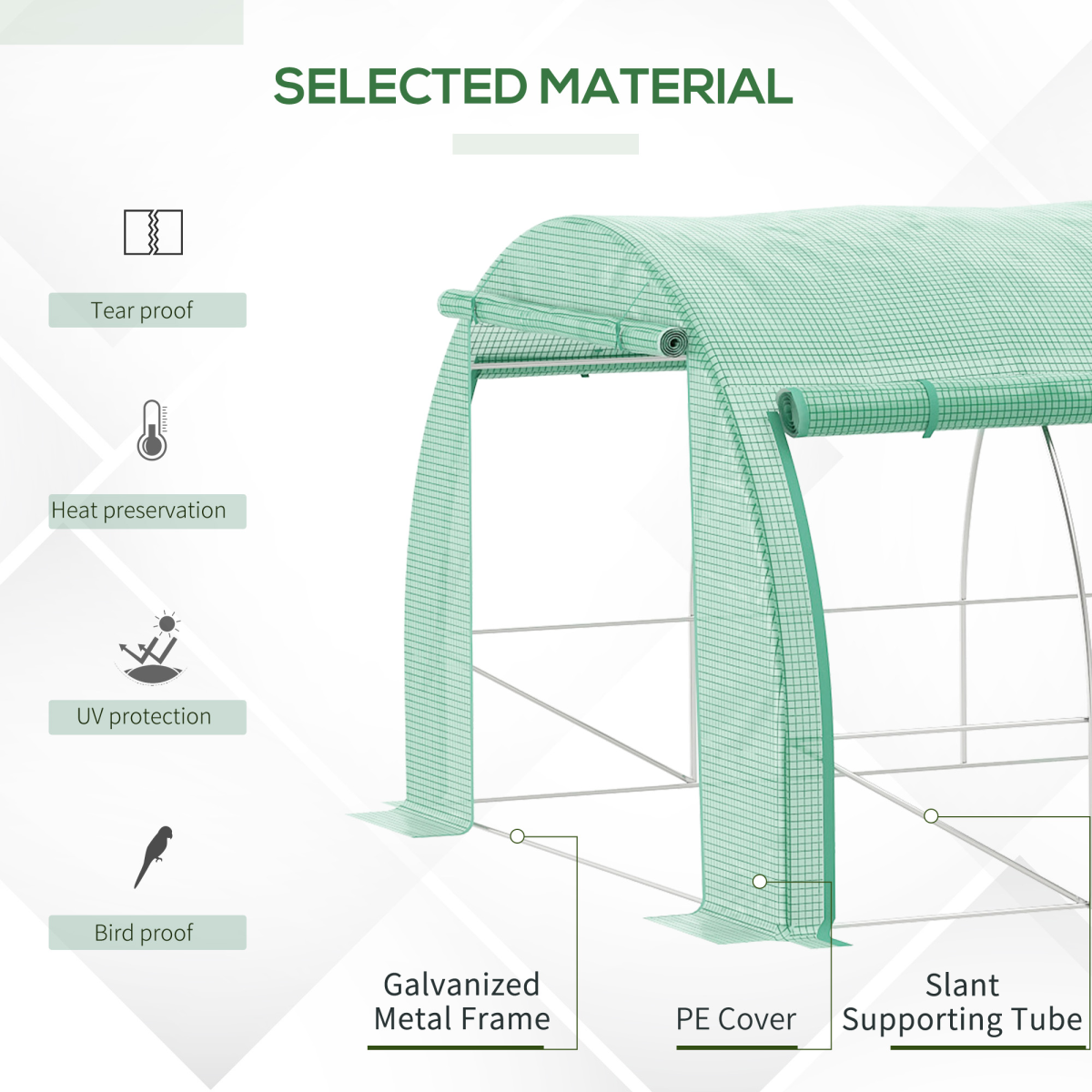 4x3x2m Green Polytunnel Greenhouse Tent w/ Galvanised Steel Frame & Doors - Image 4