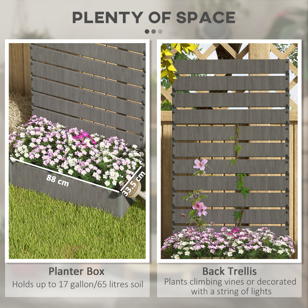 Outsunny Raised Garden Bed with Trellis, Standing Patio Planter Dark Grey - Image 4