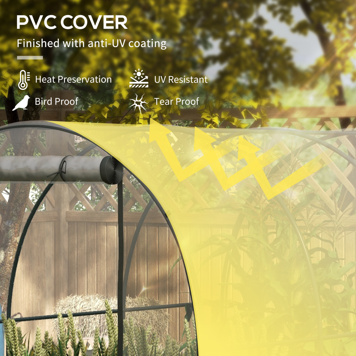 Outsunny 3x2x2m Polytunnel Greenhouse with Door, Windows & Steel Frame 12 Stakes - Image 4