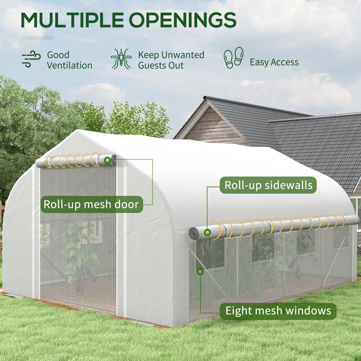 4x3m Polytunnel Greenhouse White Galvanized Steel Roll-Up Sidewalls Door & Labels - Image 4