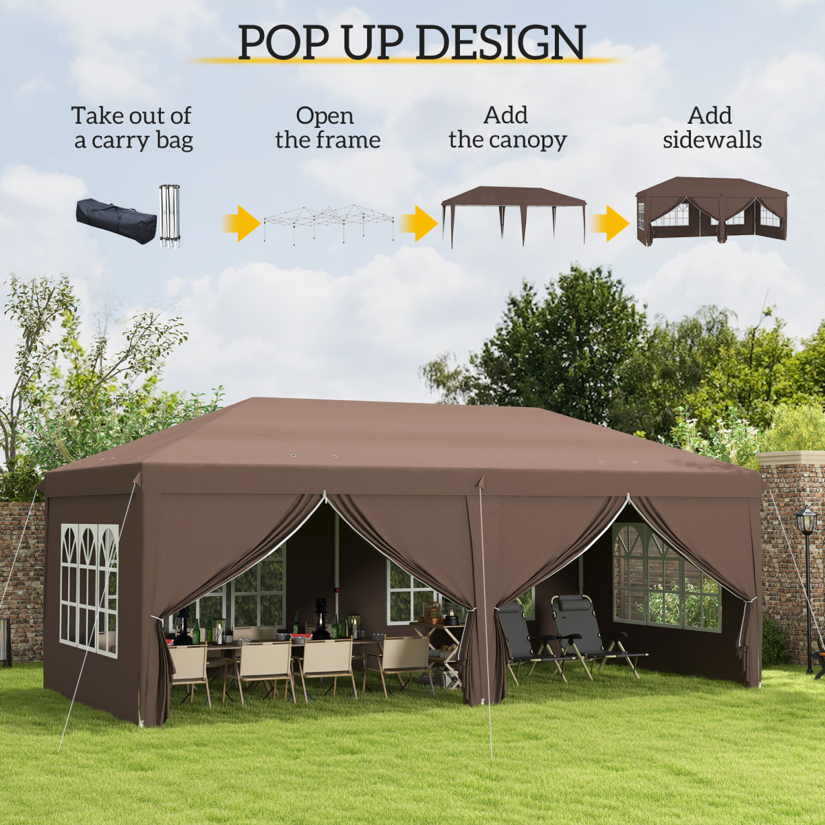 3 x 6m Pop Up Gazebo Height Adjustable Party Tent w/ Storage Bag Black - Image 4