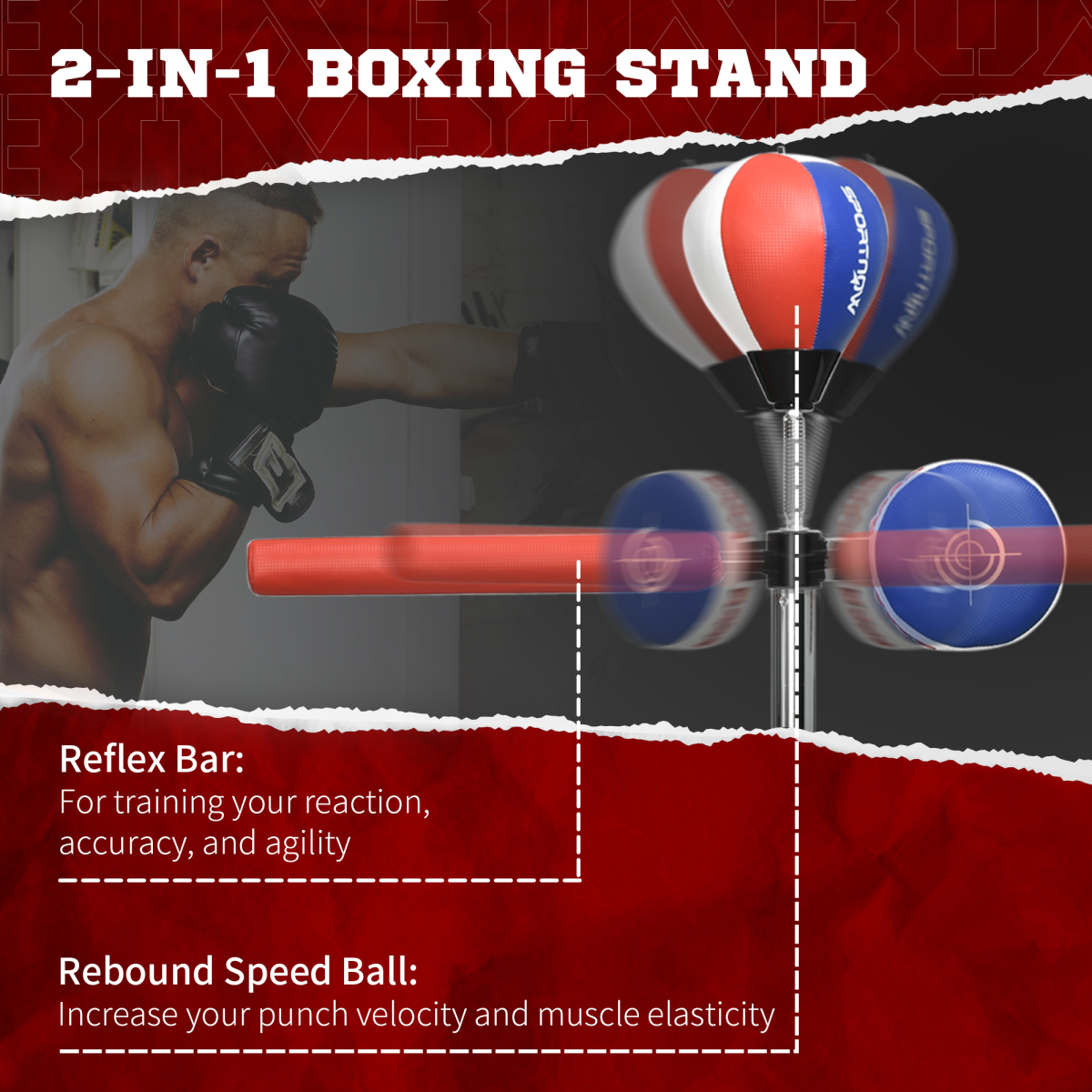 SPORTNOW Adjustable Speed Bag with Stand, Reflex Bar, Multicolour - Image 4