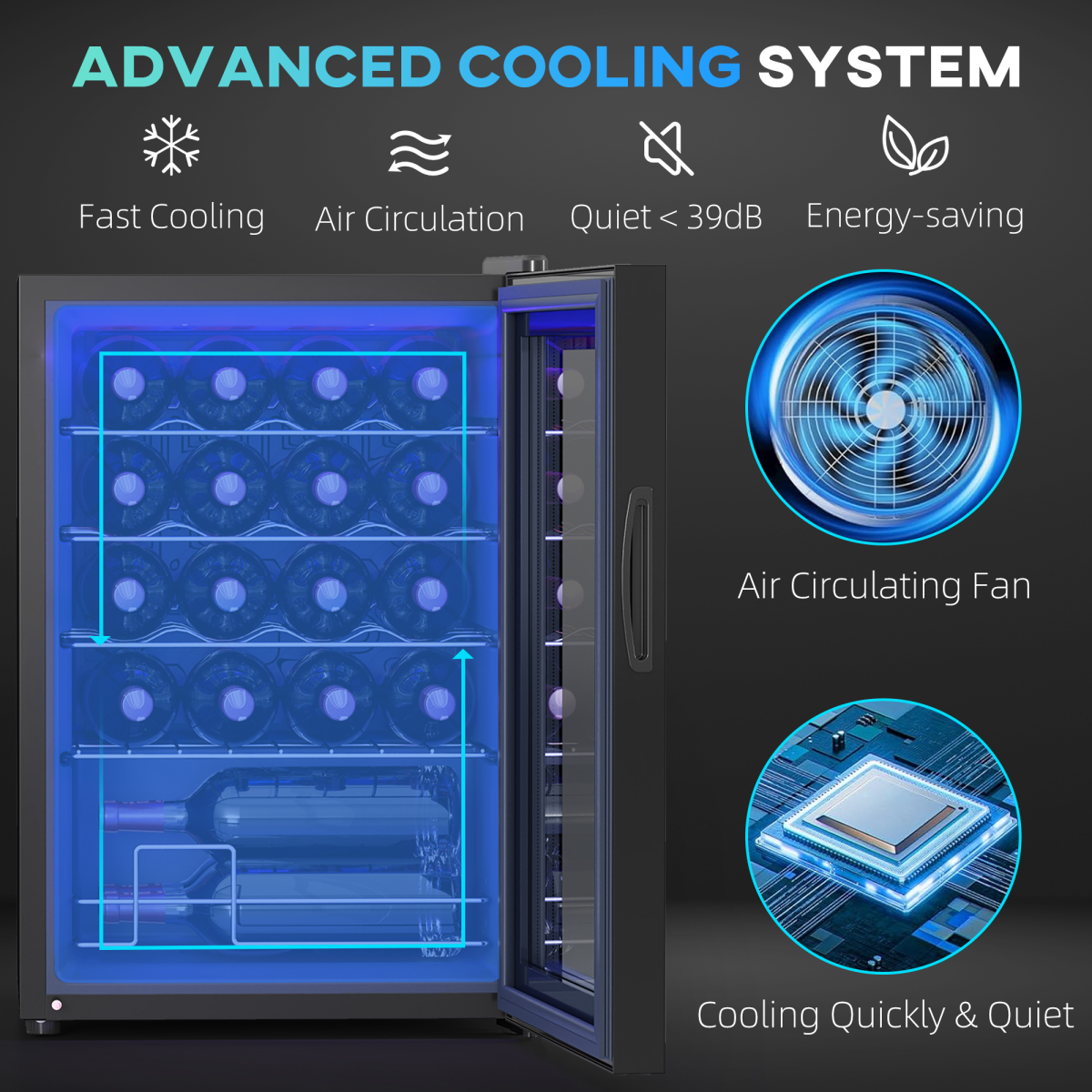 20-Bottle Freestanding Wine Cooler with UV Glass Door & Blue LED - Image 4