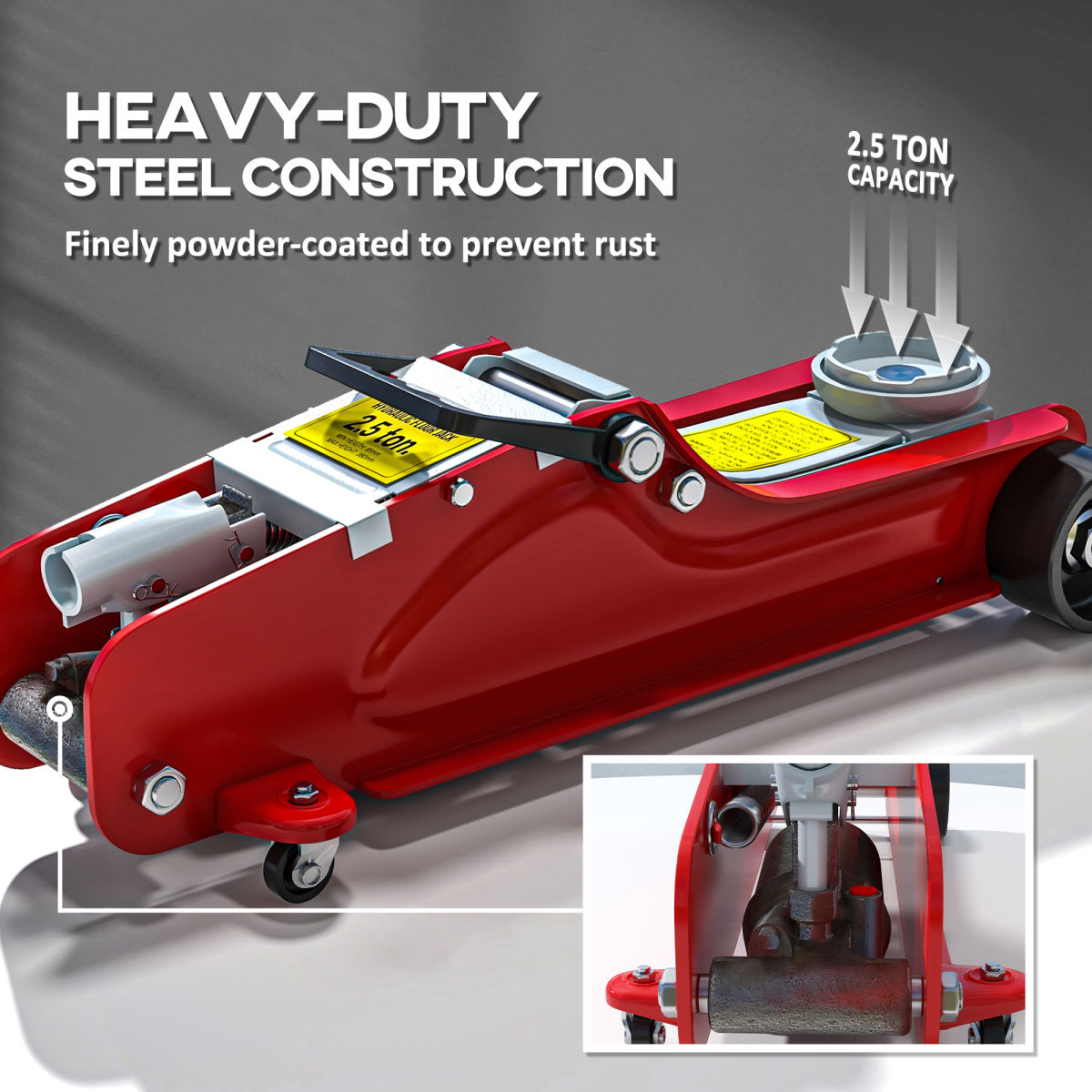 HOMCOM Hydraulic Low Profile Jack 8-38cm 2.5 Ton Racing Car Jack Kit, Red - Image 4