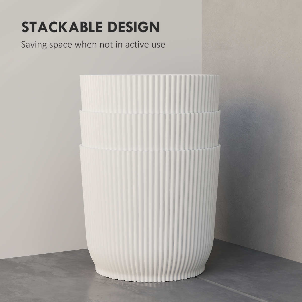 Outsunny 3-Pack Round Plant Pots 22cm White Stackable Outdoor Garden - Image 4
