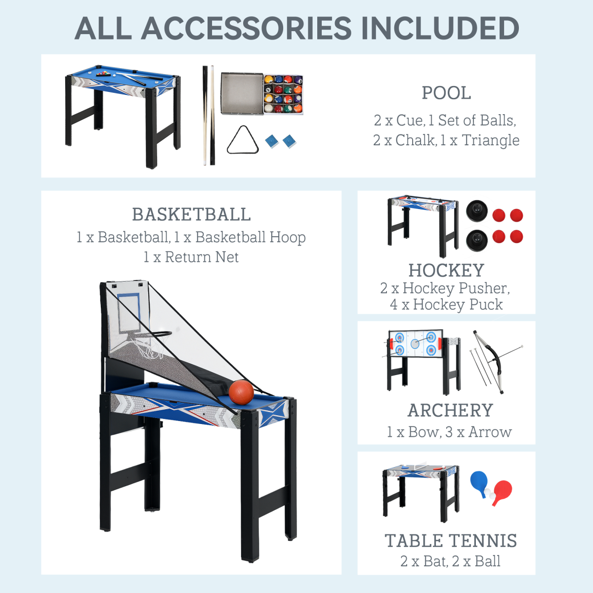 SPORTNOW 5 in 1 Multi Games Table Combo Sports Game Table for Kids, Blue - Image 4