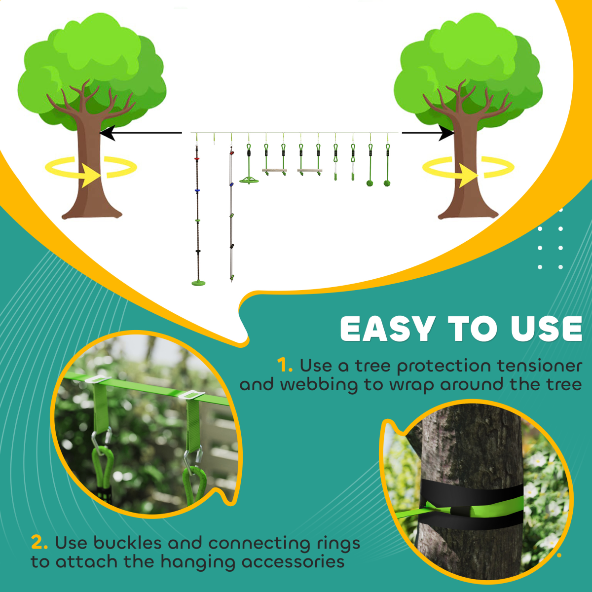 AIYAPLAY Obstacle Course for Kids with 10PCs Slackline Kit, Green - Image 4