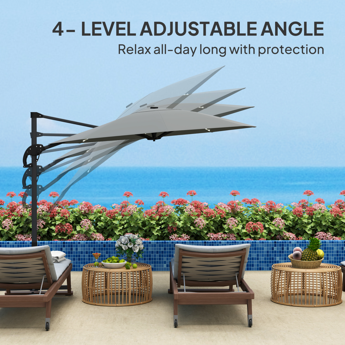 Outsunny 3(m) Garden Parasol w/ Lights, Crank Handle & Cross Base - Image 4
