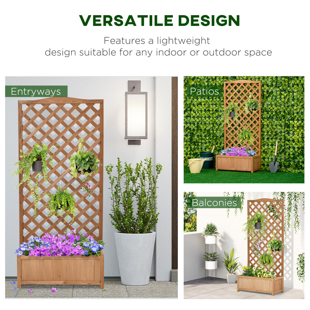 Garden Wooden Planter Box with Trellis, 76x36x170cm Brown Outdoor Planter - Image 4