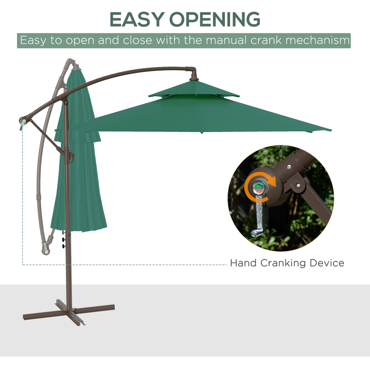 2.7m Green Cantilever Banana Parasol Crank Handle Double Tier Umbrella - Image 4