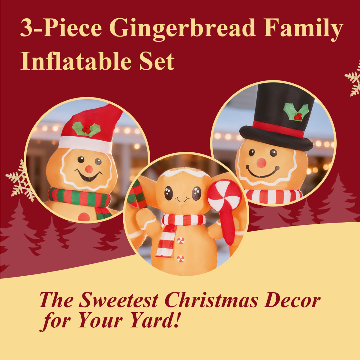 1.9M Lighted Christmas Inflatable Decoration, Inflatable Gingerbread Man Family, Funny Blow Up Yard Decorations with Built-in LED Lights for Holiday Party Front Yard Lawn Garden Decor - Image 5