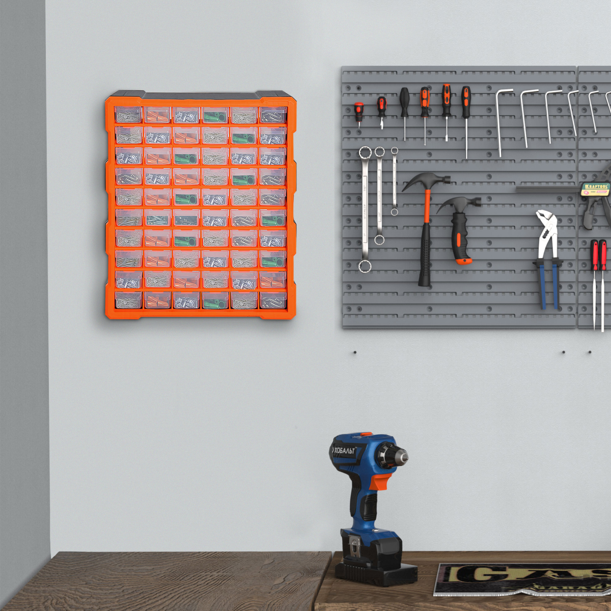 60 Drawers Parts Organiser Wall Mount Storage Cabinet Nuts Bolts Tools Clear - Image 4