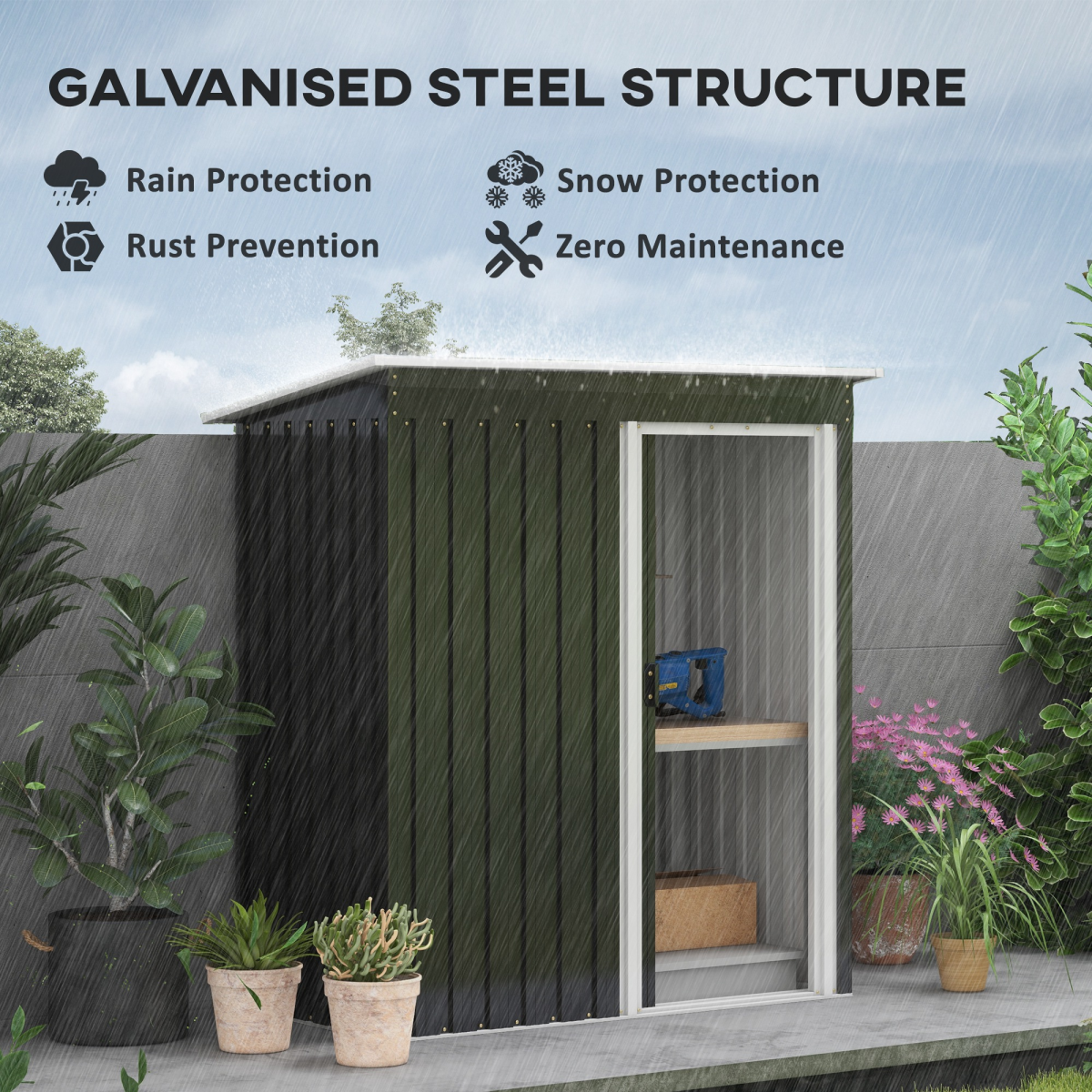 Outsunny 5x3ft Metal Storage Shed with Sliding Door & Sloped Roof, Tool Black - Image 4